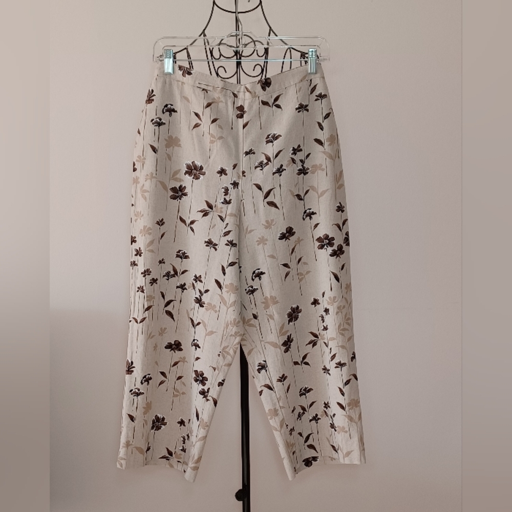 Alfred Dunner Floral Linen Blend Pull- On Pants Size 10